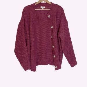 Umgee Chunky Cable Knit Button Down Sangria Soft Cardigan Women’s Size L